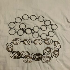 Lot of two Vintage Metal Ring Chain Belts Gold Silver